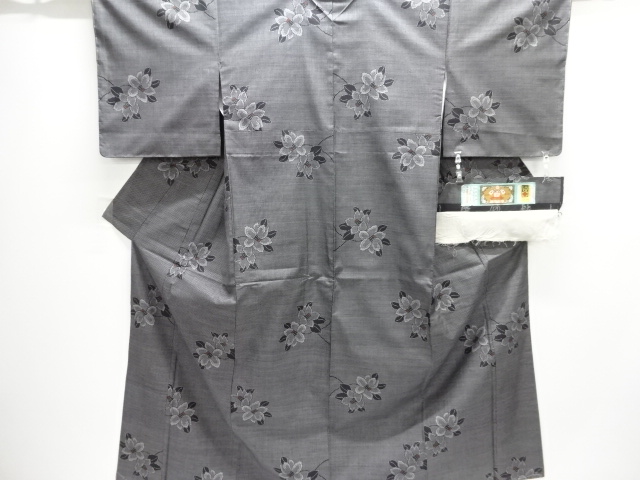 JAPANESE KIMONO / UNUSED DORO OSHIMA TSUMUGI (5 maruki) / WOVEN CAMELLIA 